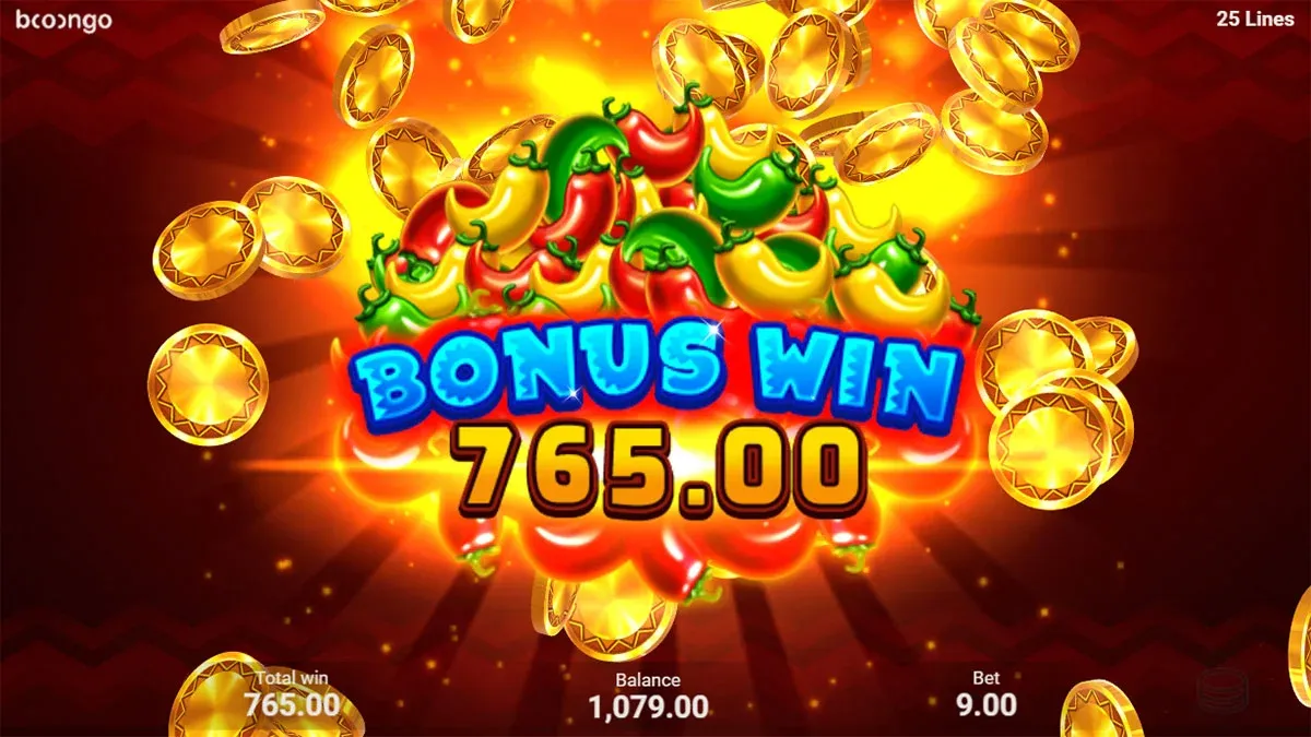 3 Hot Chillies Bonusová výhra 765.00 na automatu s chilli a mincemi