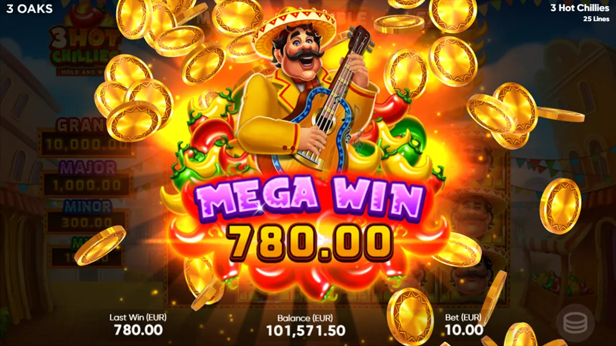3 Hot Chillies Mega výhra 780.00 na slotu 3 Hot Chillies s mariachim