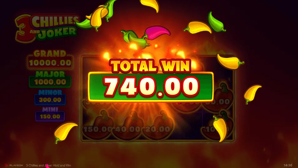 3 Hot Chillies Hrací automat 3 Chillies and Joker, celková výhra 740.00