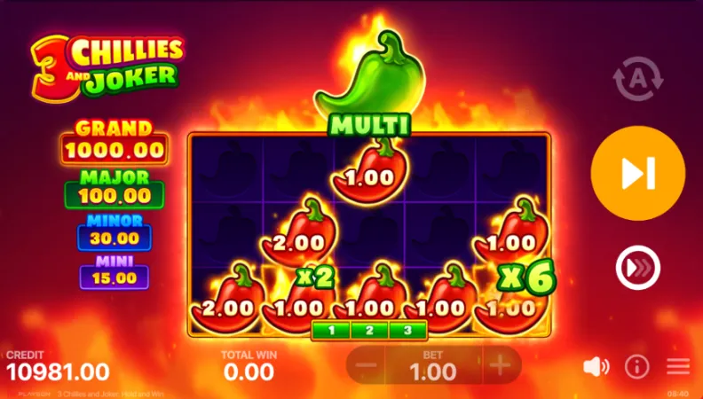 3 Hot Chillies Online slotová hra 3 Chillies and Joker s papričkami a násobiteli