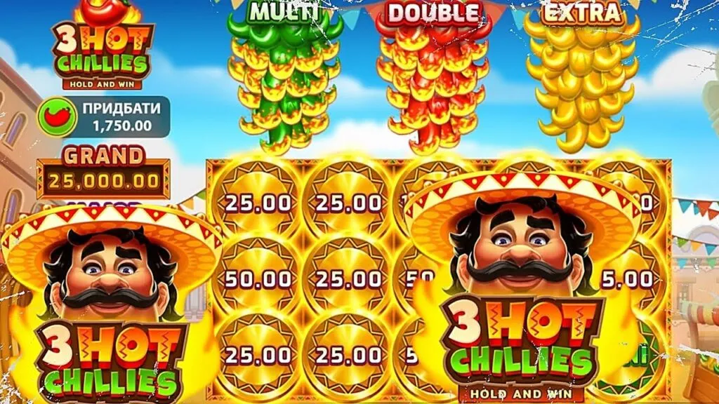 3 Hot Chillies Hrací automat 3 Hot Chillies se sombrerem, mincemi a symboly chilli
